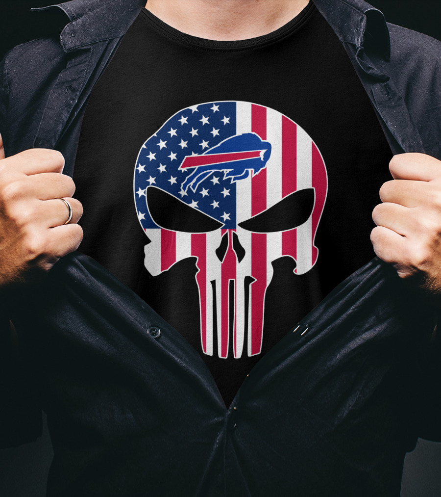 Buffalo Bills Punisher Skull American Flag T-Shirt