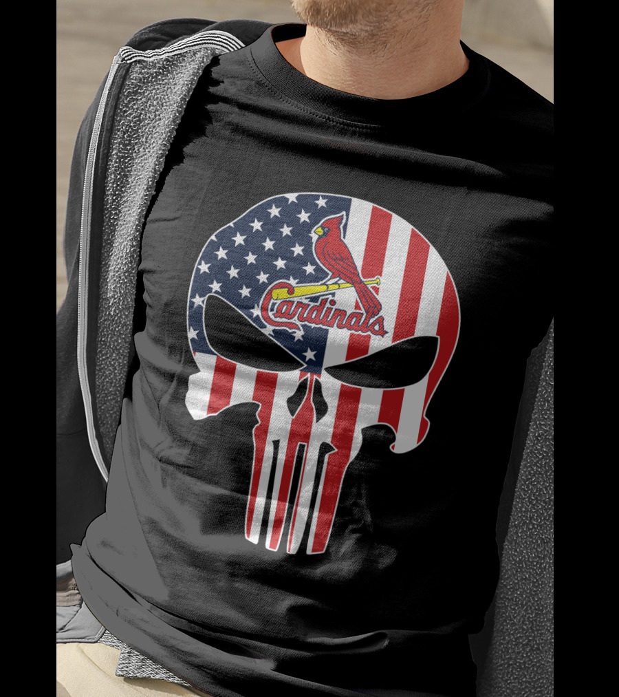 St Louis Cardinals American Flag Punisher Skull T-Shirt