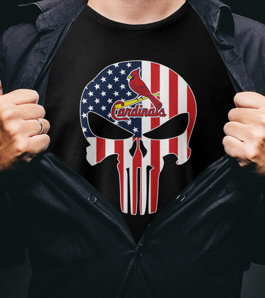 St Louis Cardinals American Flag Punisher Skull T-Shirt