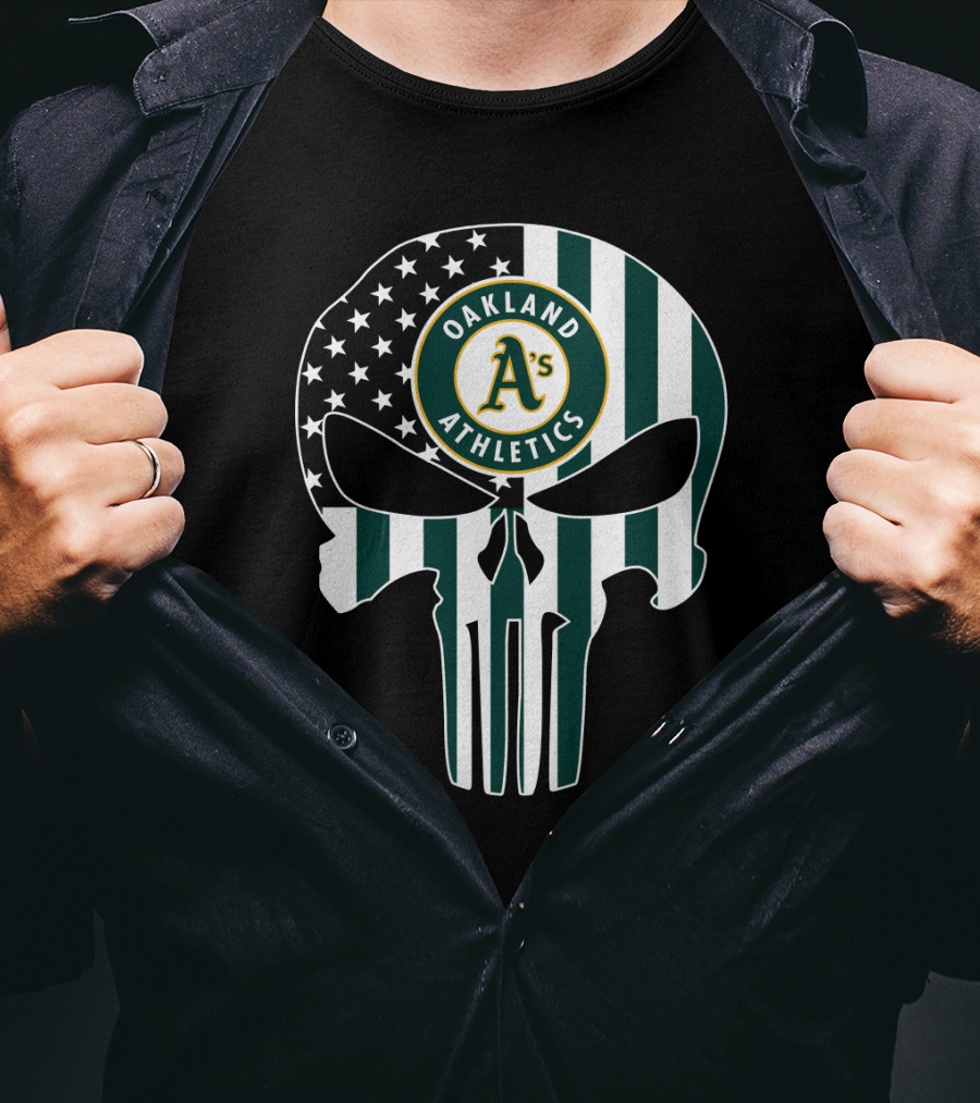 Oakland Athletics A's Skull American Flag T-Shirt