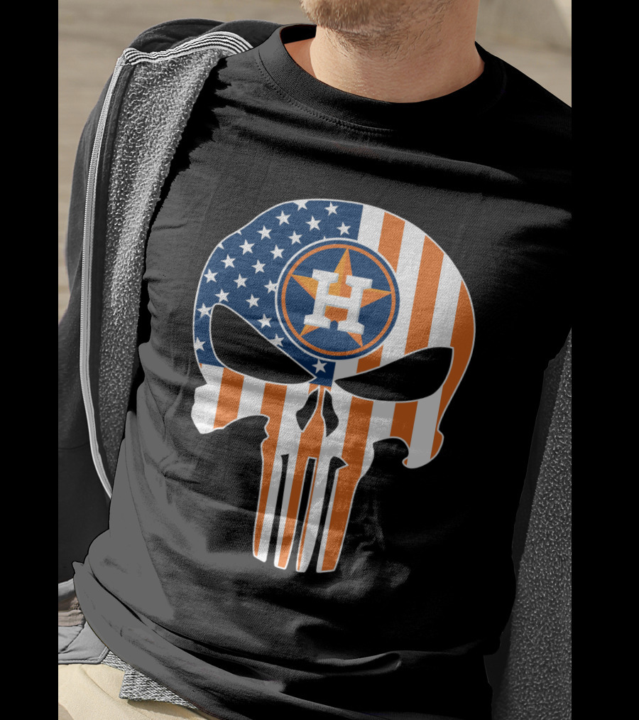 Houston Astros American Flag Skull Punisher Style T-Shirt