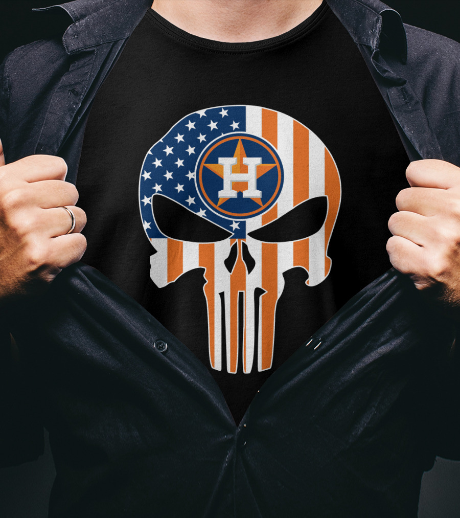 Houston Astros American Flag Skull Punisher Style T-Shirt