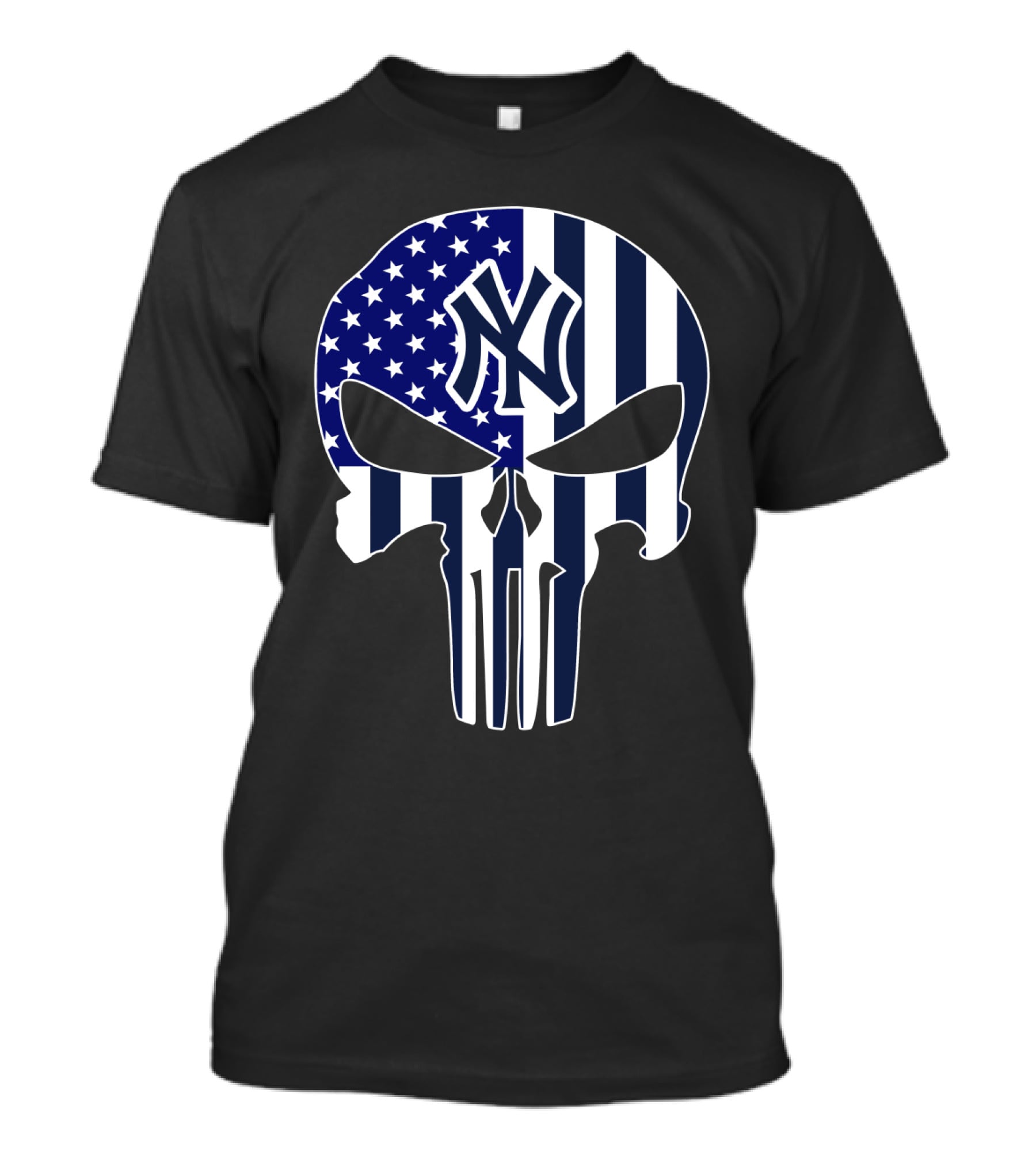 New York Yankees Skull With American Flag T-Shirt