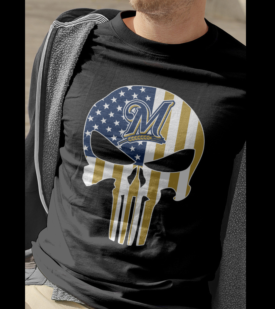 Milwaukee Brewers American Flag Skull T-Shirt