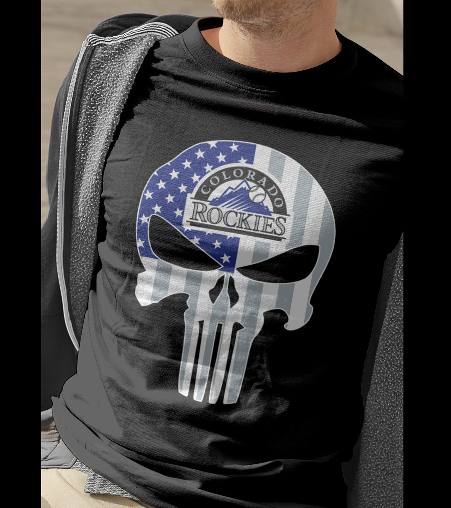 Colorado Rockies American Flag Skull T-Shirt