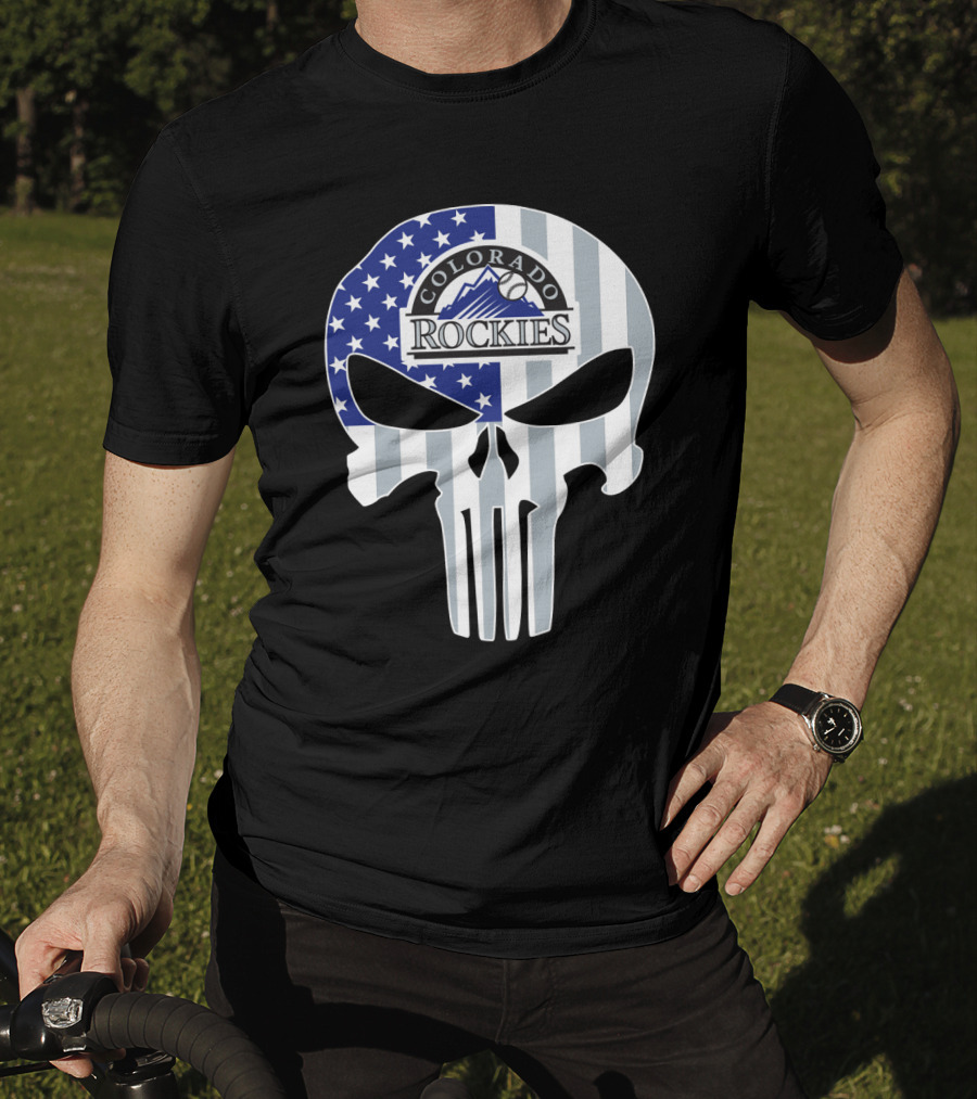 Colorado Rockies American Flag Skull T-Shirt