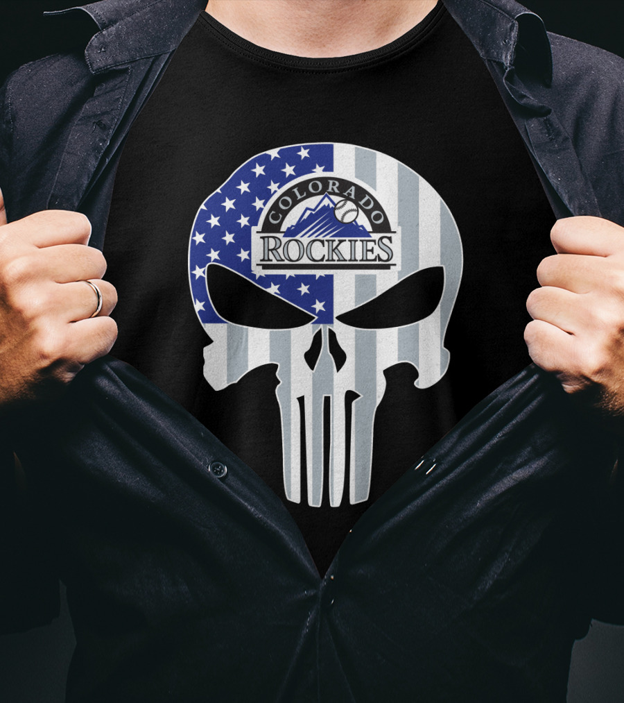 Colorado Rockies American Flag Skull T-Shirt