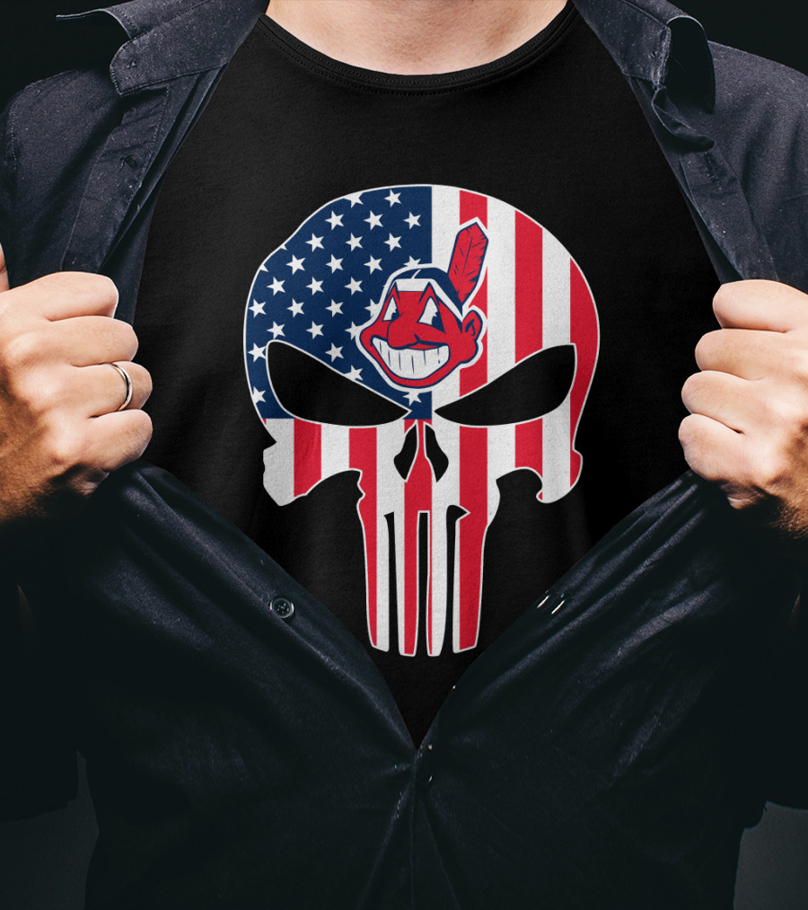 Cleveland Indians Punisher Skull American Flag T-Shirt