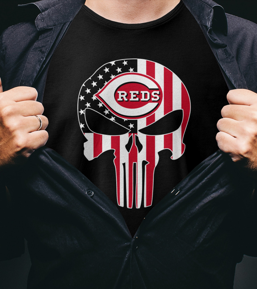 Cincinnati Reds American Flag Skull T-Shirt