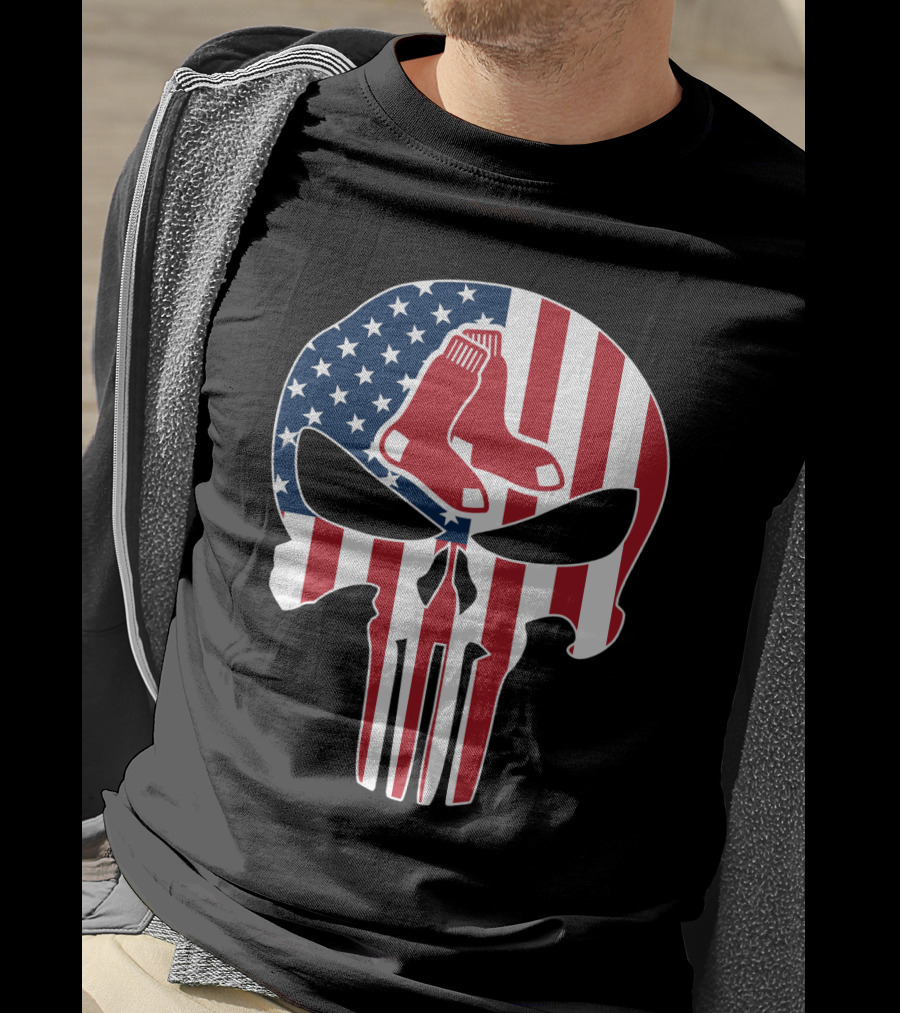 Boston Red Sox American Flag Punisher Skull T-Shirt