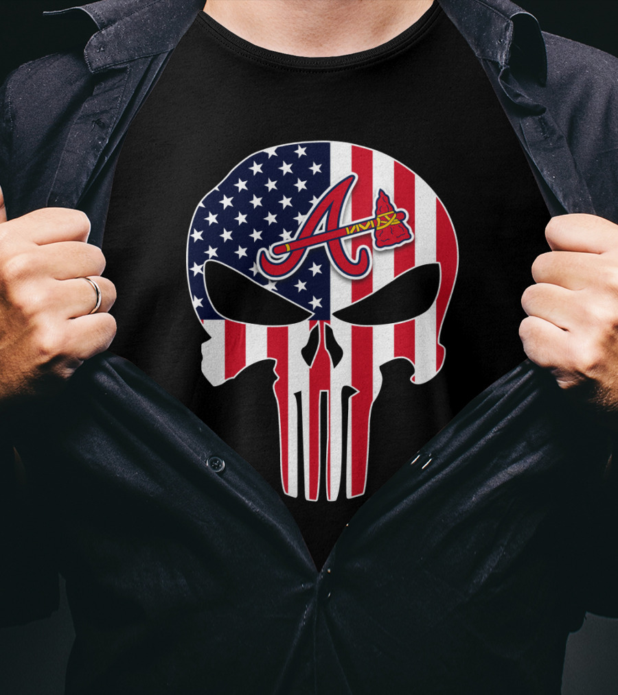 Atlanta Braves American Flag Skull Punisher T-Shirt