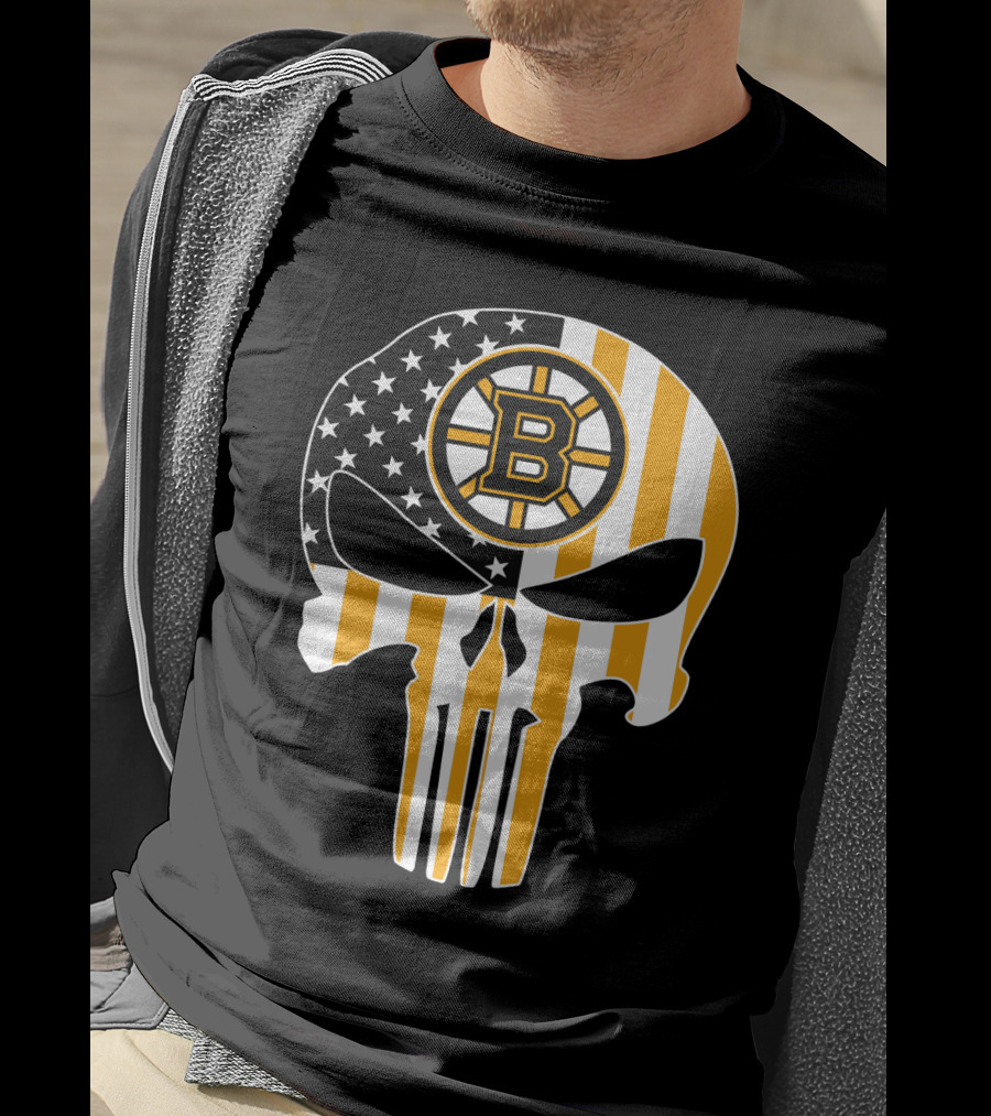 Boston Bruins Punisher Skull American Flag T-Shirt
