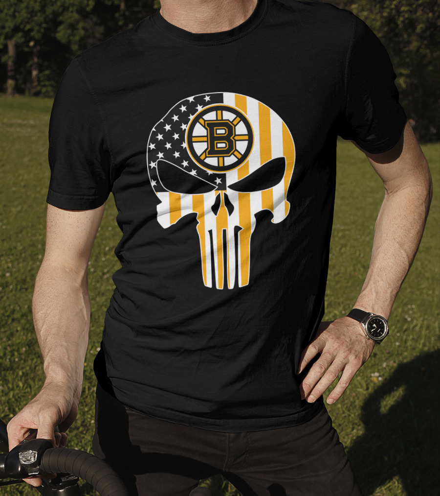 Boston Bruins Punisher Skull American Flag T-Shirt