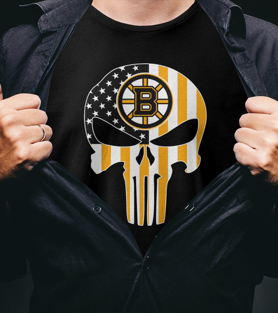 Boston Bruins Punisher Skull American Flag T-Shirt