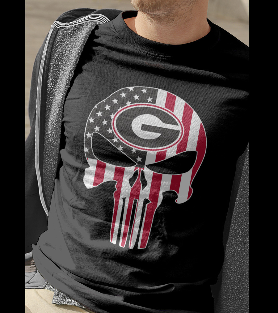 Georgia Bulldogs American Flag Skull T-Shirt