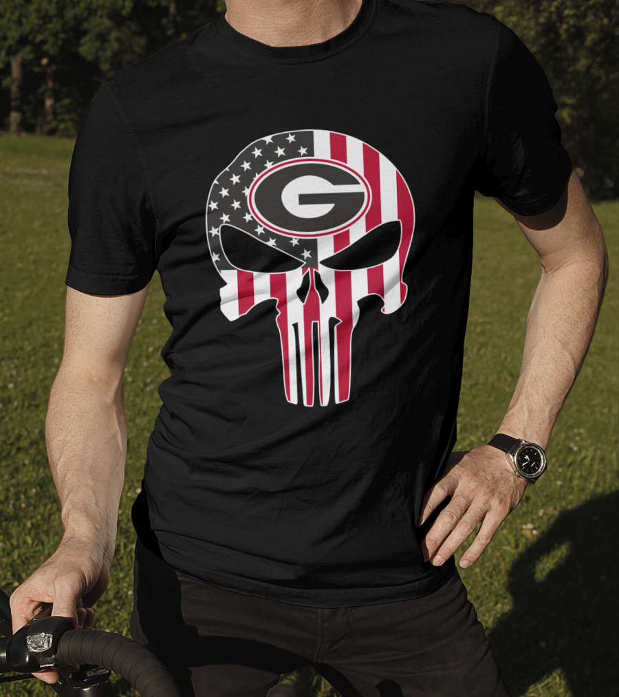 Georgia Bulldogs American Flag Skull T-Shirt