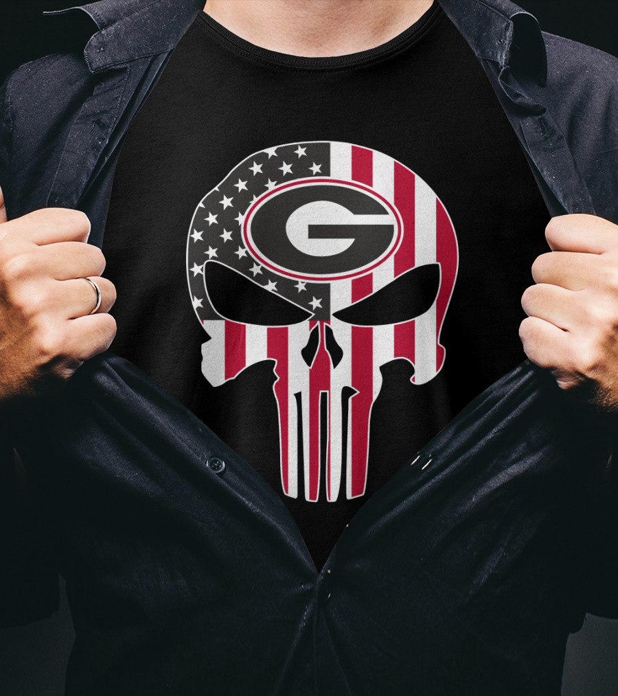 Georgia Bulldogs American Flag Skull T-Shirt
