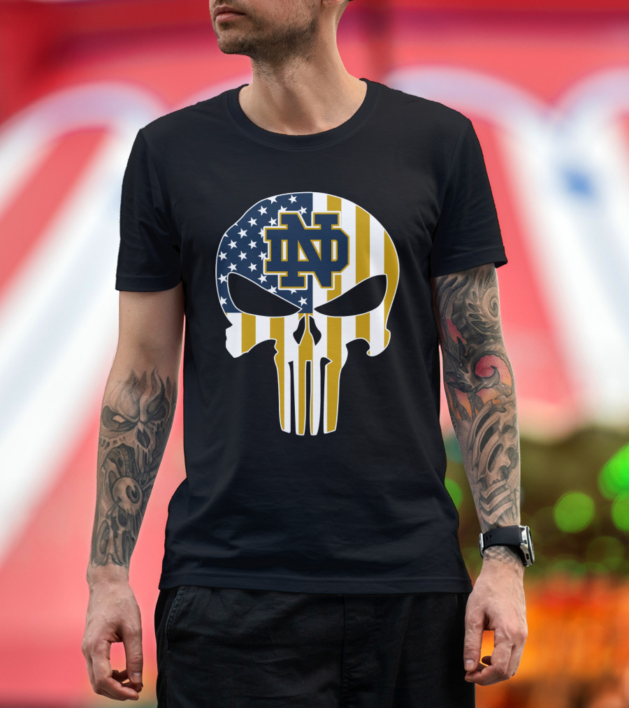 Notre Dame Fighting Irish Nd Skull American Flag T-Shirt