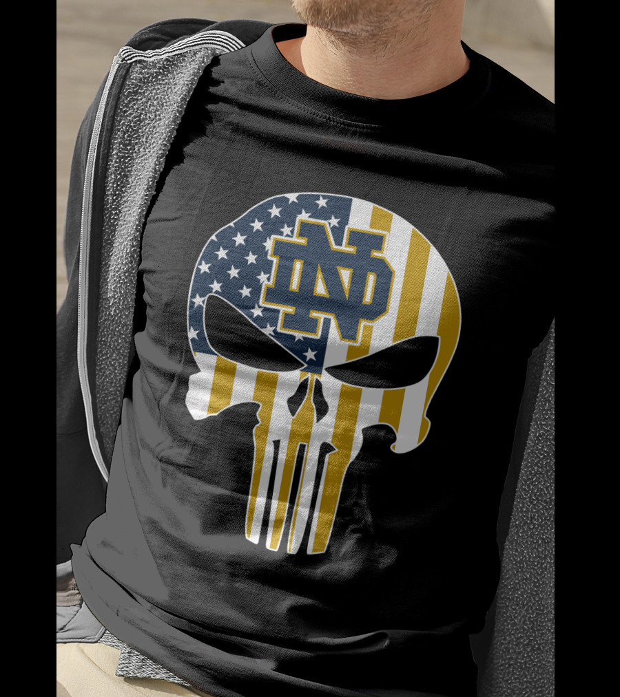 Notre Dame Fighting Irish Nd Skull American Flag T-Shirt