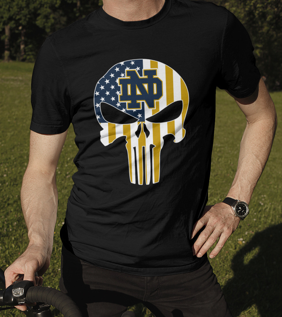 Notre Dame Fighting Irish Nd Skull American Flag T-Shirt