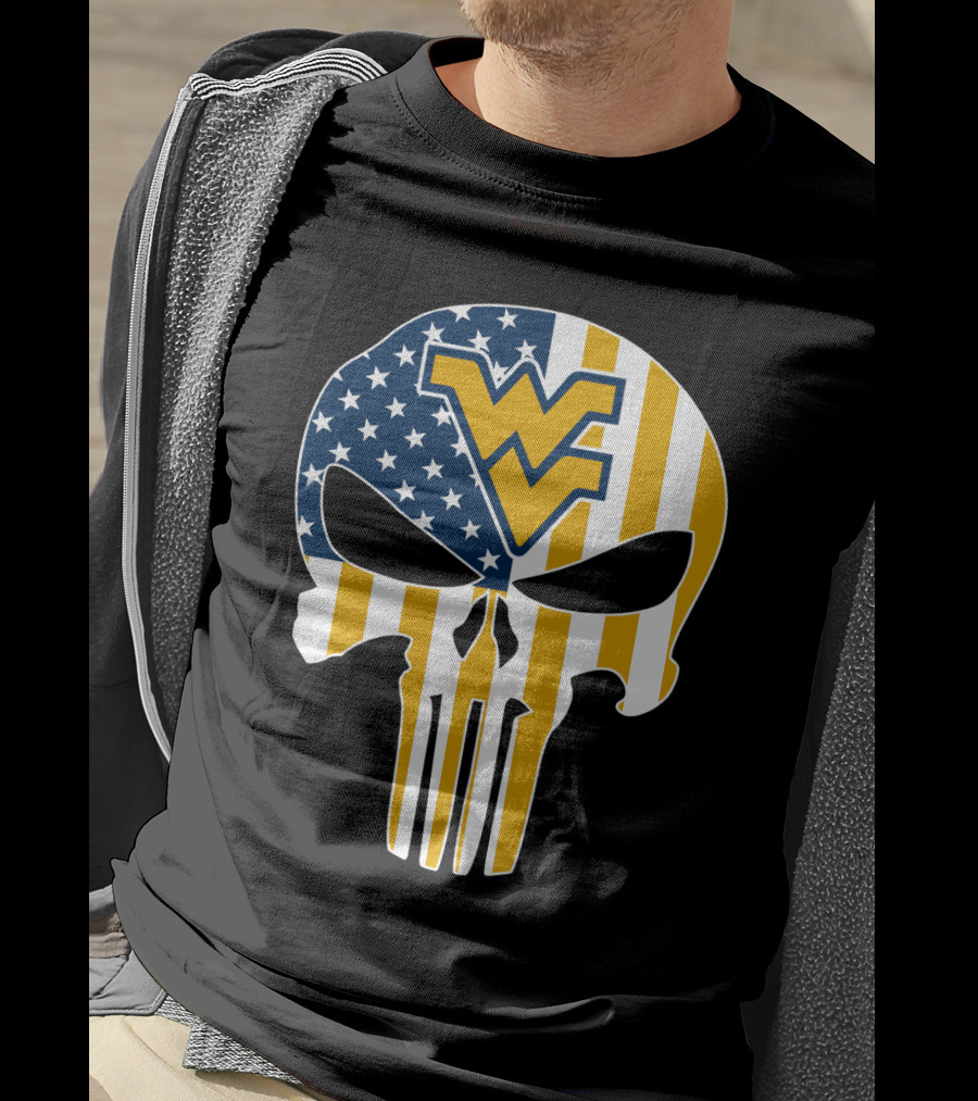 Wv American Flag Punisher Style West Virginia Mountaineers T-Shirt