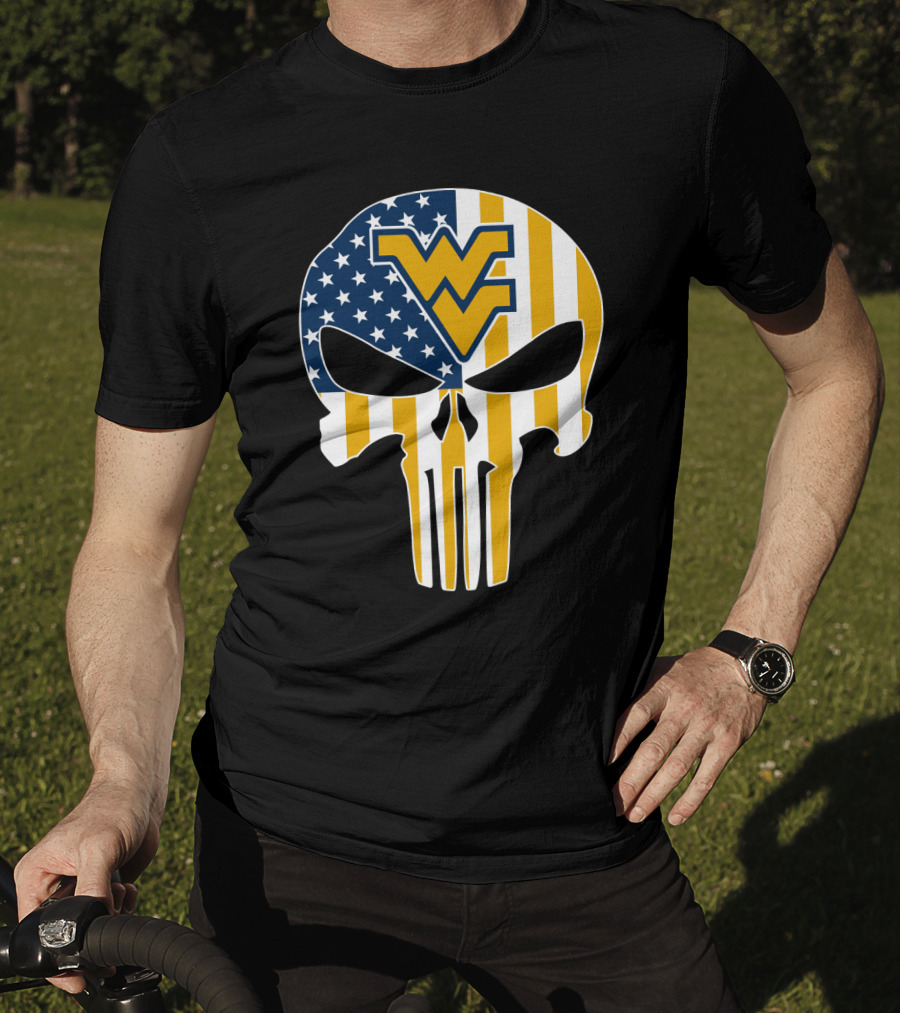 Wv American Flag Punisher Style West Virginia Mountaineers T-Shirt