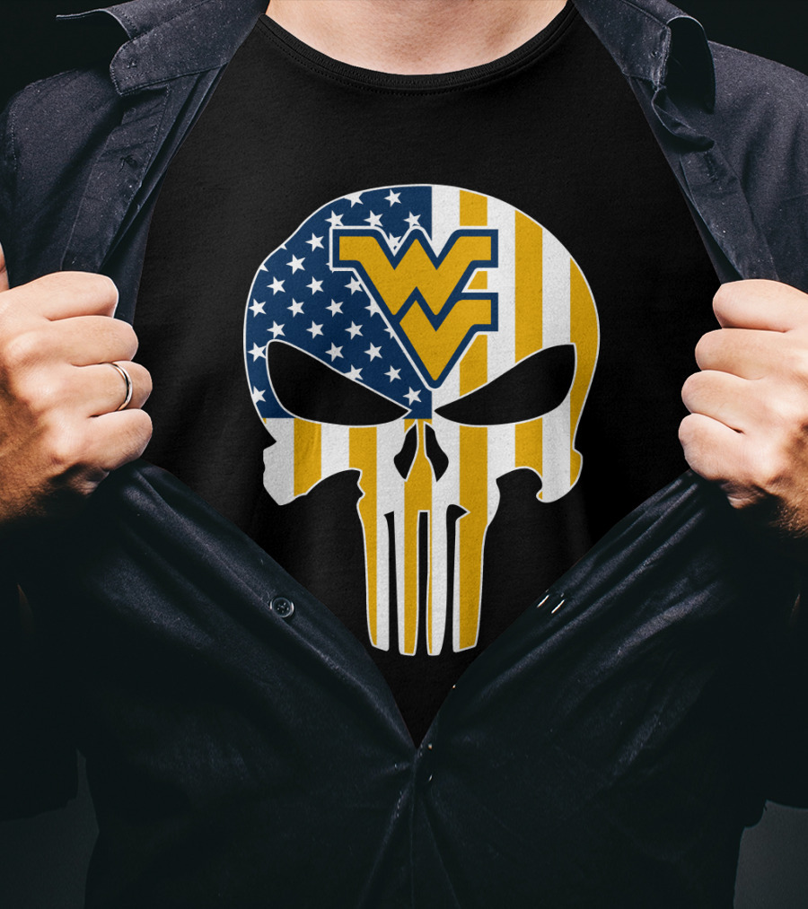 Wv American Flag Punisher Style West Virginia Mountaineers T-Shirt