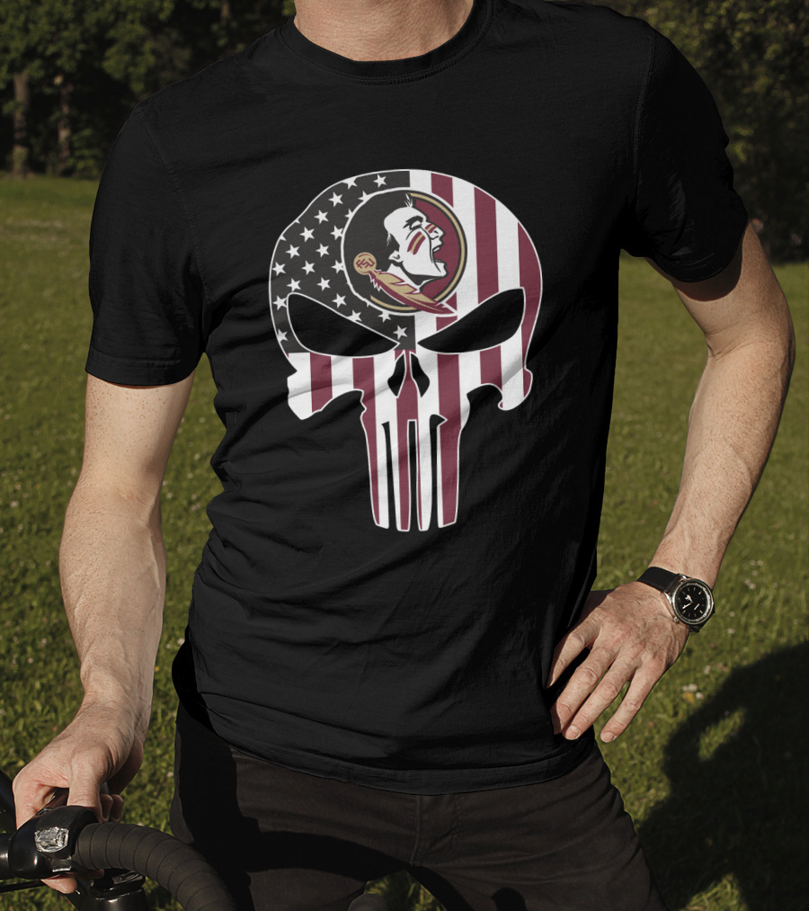 Florida State Seminoles Skull American Flag Logo Fusion T-Shirt