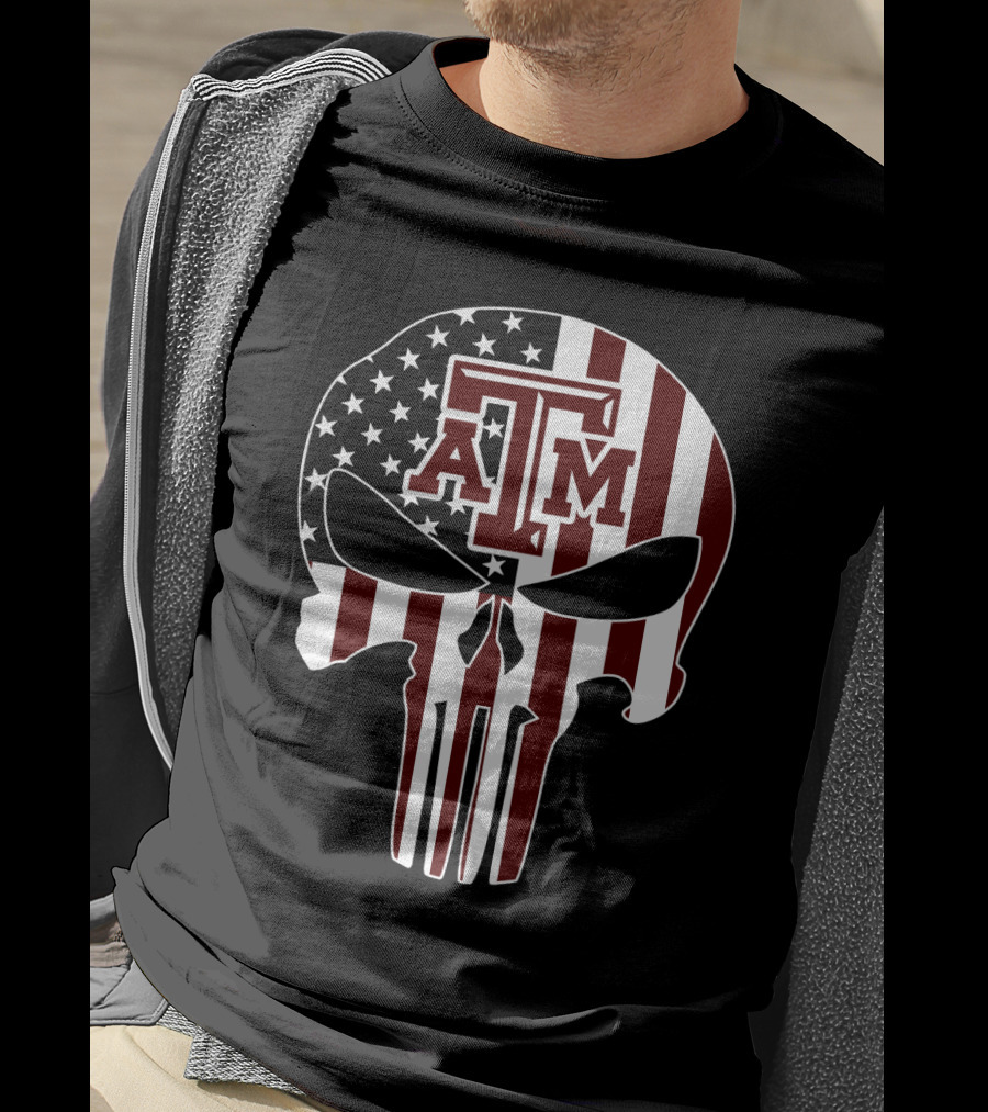 Texas A&M Aggies Skull American Flag T-Shirt