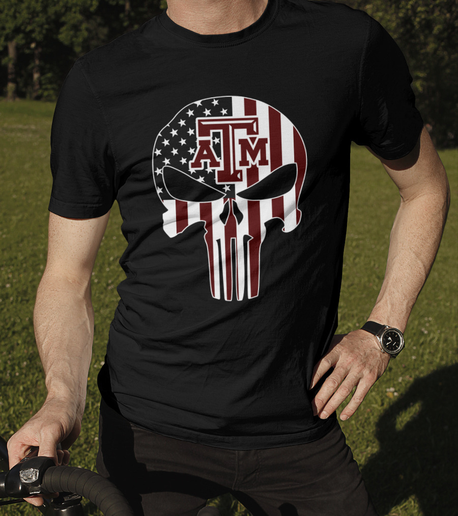 Texas A&M Aggies Skull American Flag T-Shirt