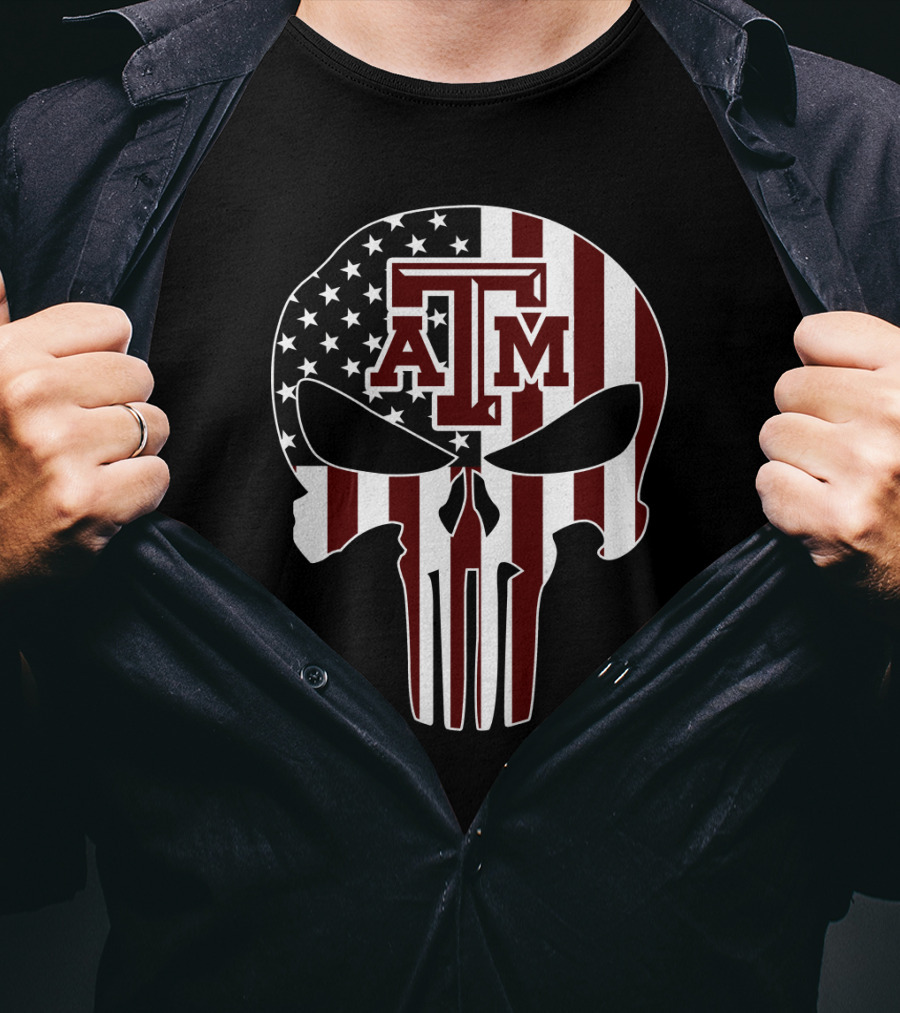 Texas A&M Aggies Skull American Flag T-Shirt
