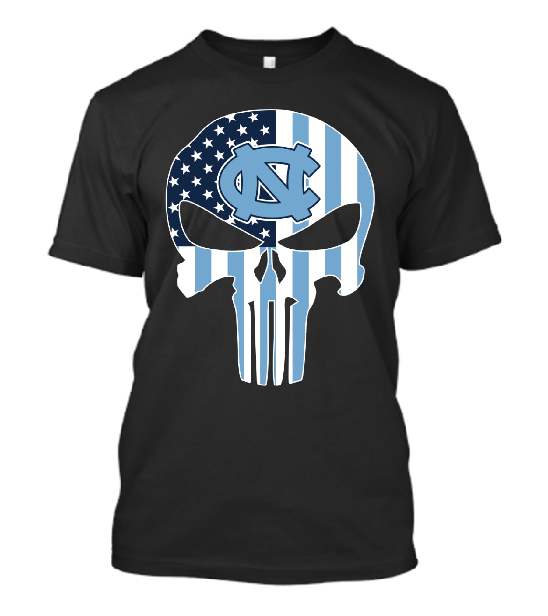 North Carolina Tar Heels Skull American Flag T-Shirt