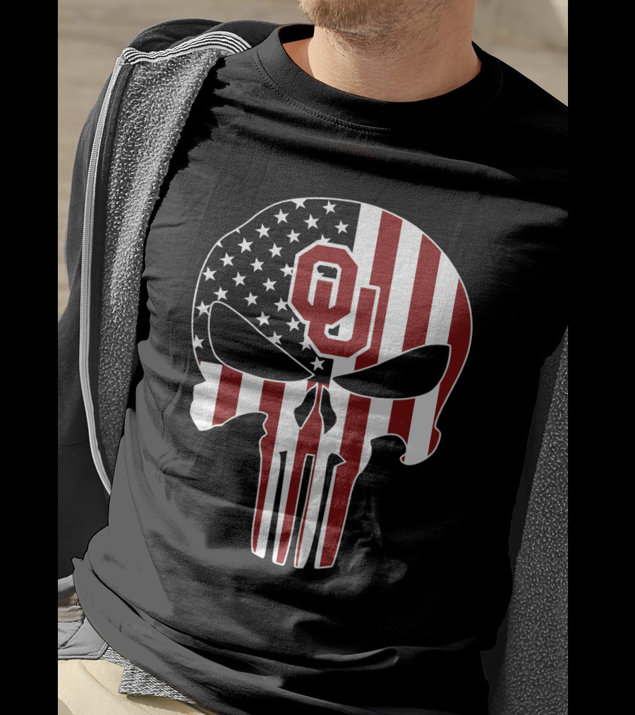 Oklahoma Sooners American Flag Skull T-Shirt