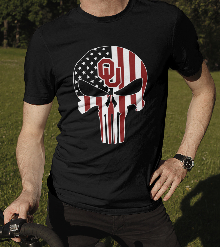 Oklahoma Sooners American Flag Skull T-Shirt