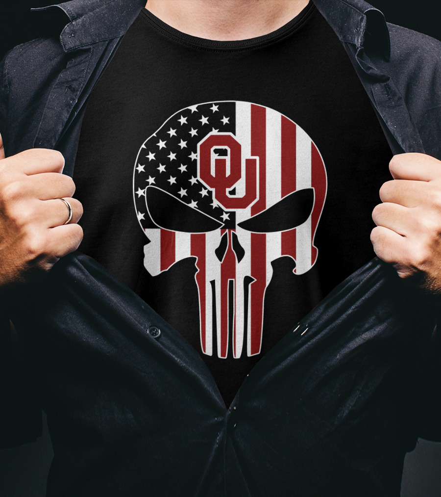 Oklahoma Sooners American Flag Skull T-Shirt