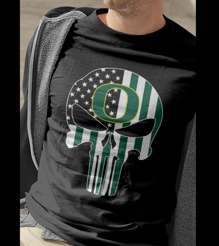 Oregon Ducks American Flag Punisher Skull T-Shirt