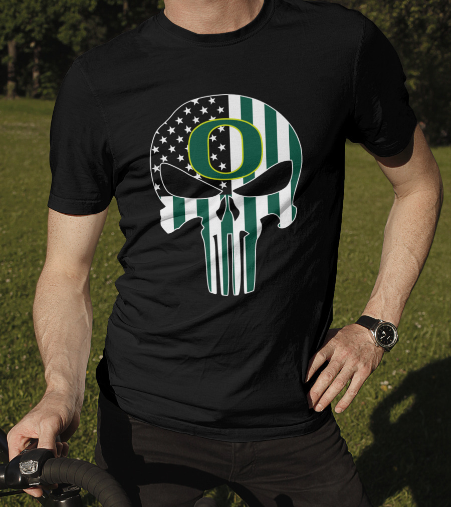 Oregon Ducks American Flag Punisher Skull T-Shirt