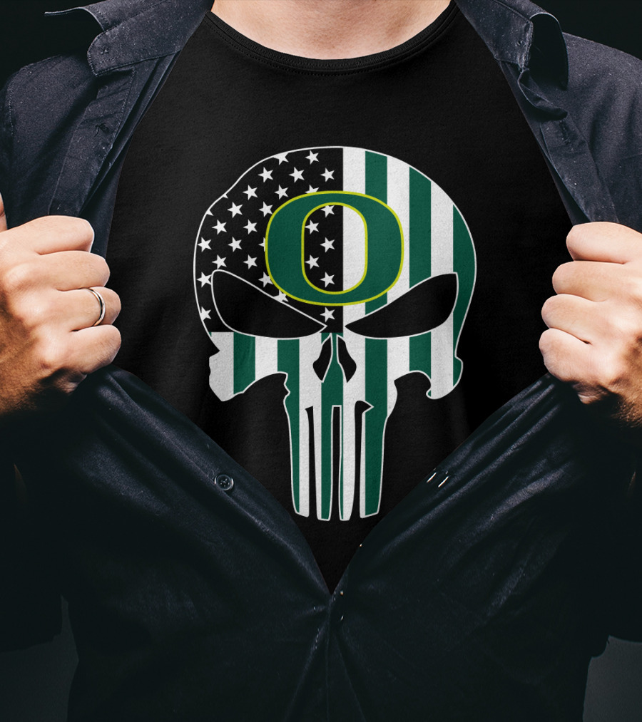 Oregon Ducks American Flag Punisher Skull T-Shirt