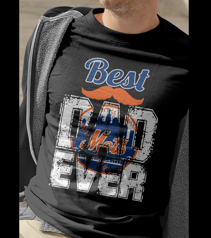 Best Dad Ever Mets Baseball Logo Mustache T-Shirt