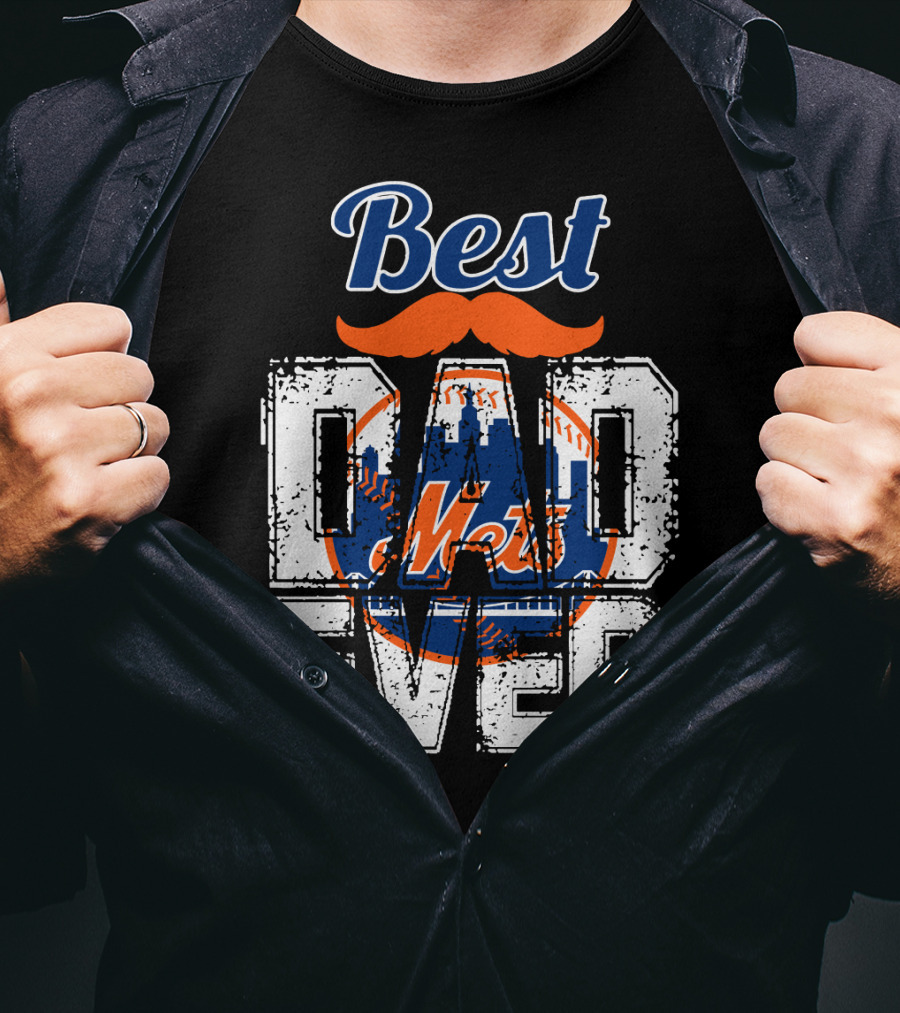 Best Dad Ever Mets Baseball Logo Mustache T-Shirt