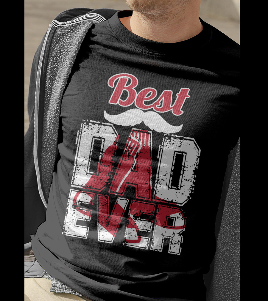 Best Dad Ever Red Sox Logo Moustache T-Shirt