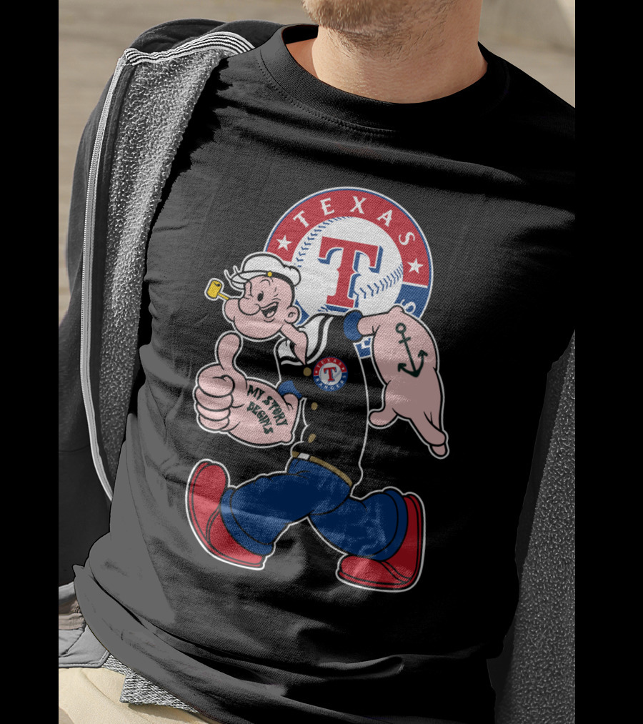 Texas Rangers Popeye Baseball Logo Mashup T-Shirt