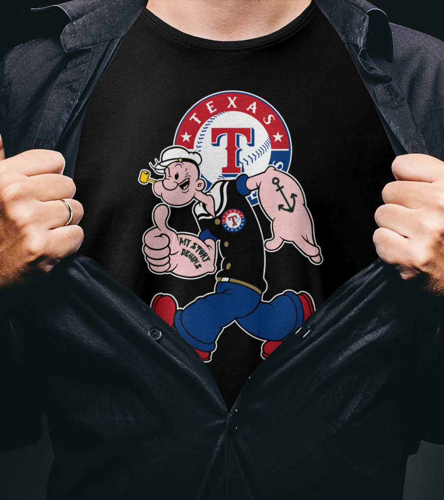 Texas Rangers Popeye Baseball Logo Mashup T-Shirt