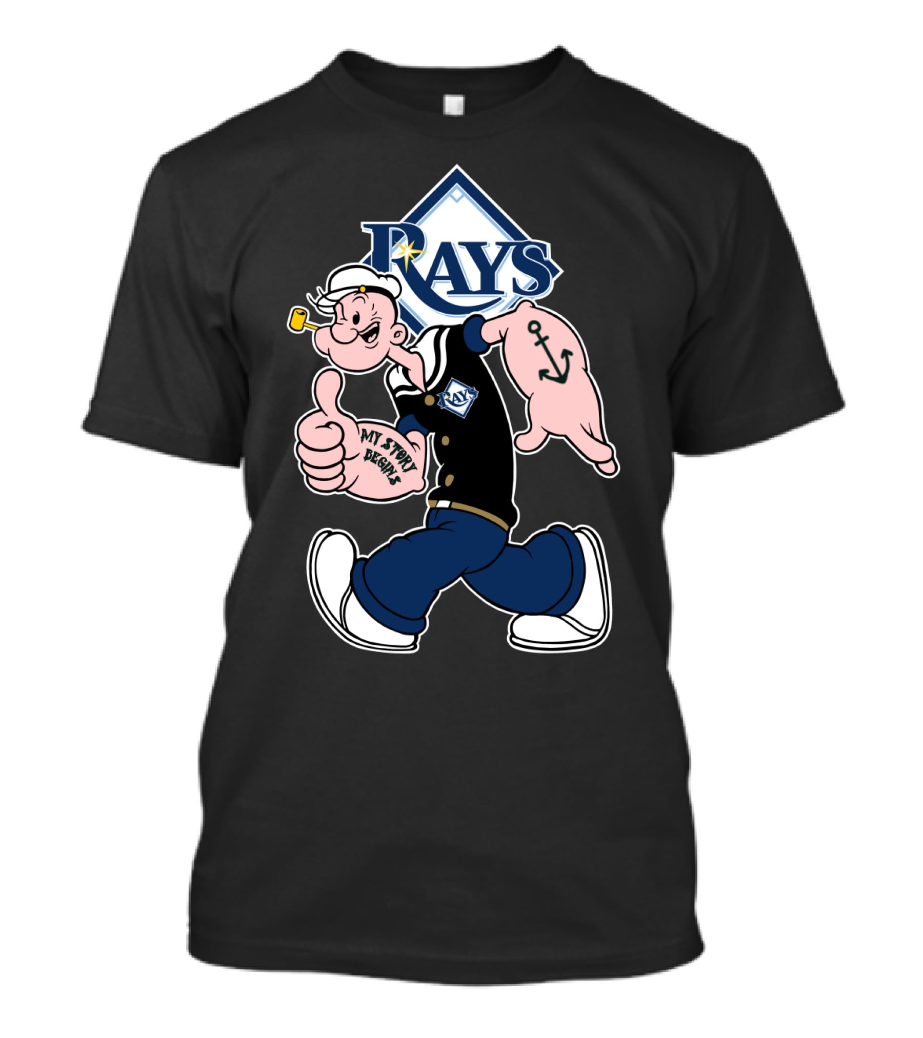 Rays Popeye My Story Begins Anchor Tattoo T-Shirt