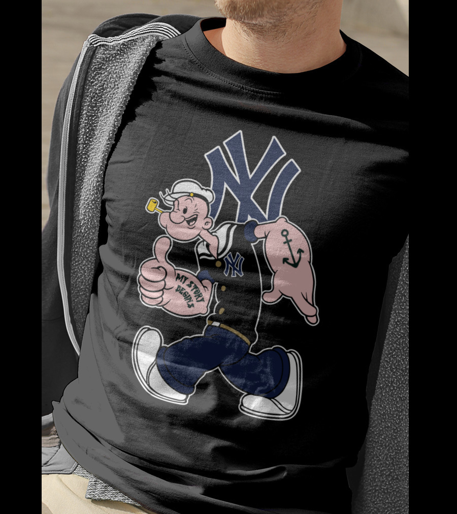 New York Yankees Popeye Cartoon Character Mlb Collaboration T-Shirt