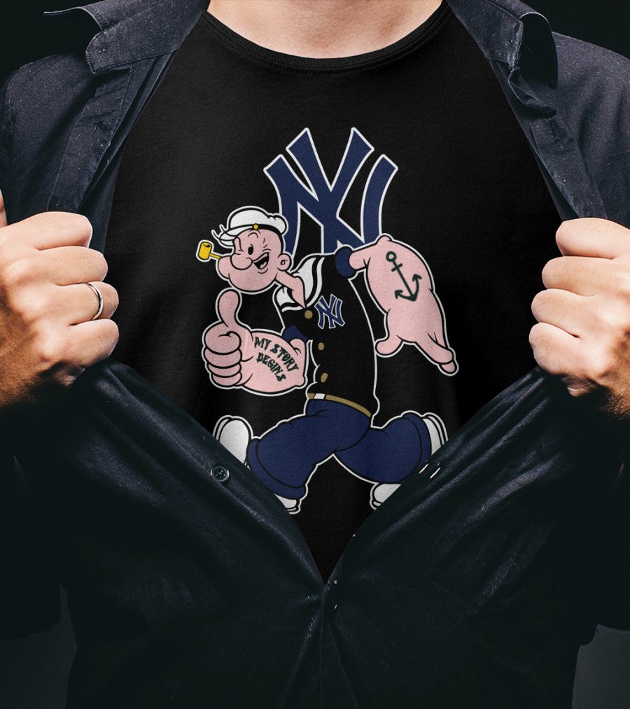 New York Yankees Popeye Cartoon Character Mlb Collaboration T-Shirt