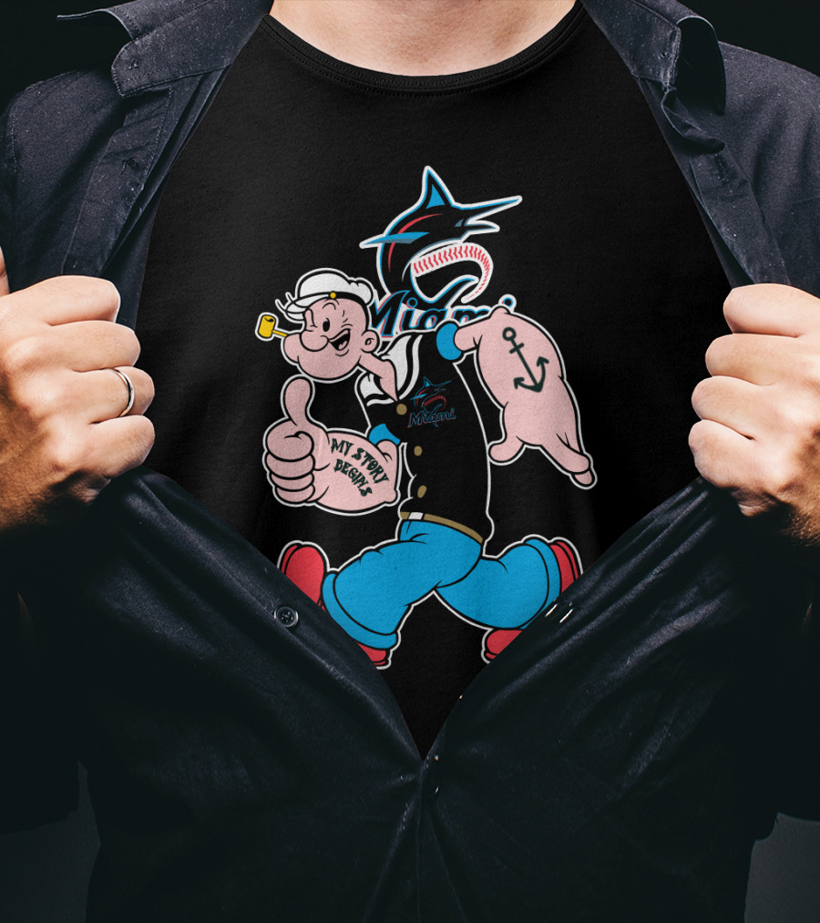 Miami Marlins Popeye Mt Stewart Begley T-Shirt