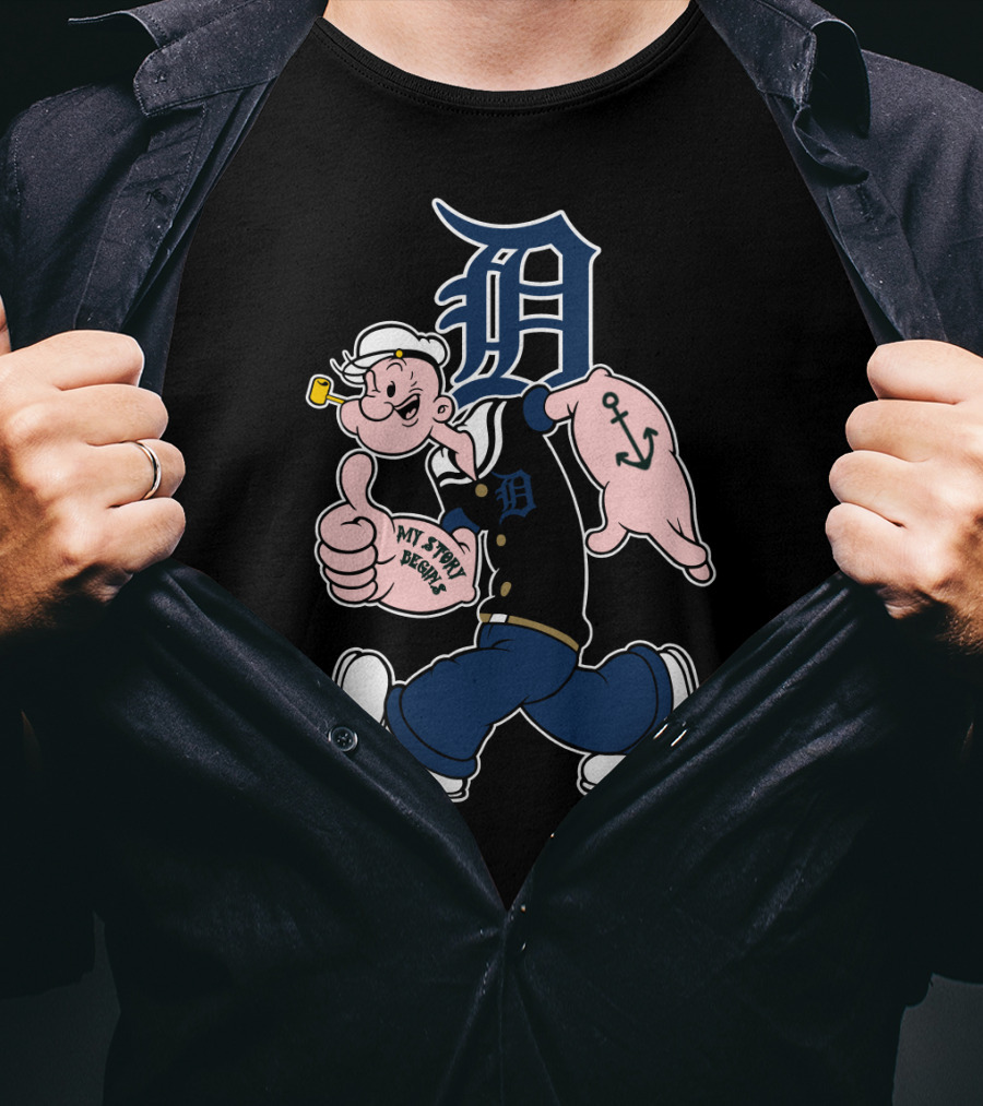 Popeye Detroit Tigers Emblem With Anchor And Baseball Cap T-Shirt