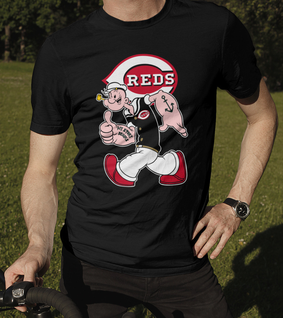 Cincinnati Reds Popeye Cartoon Character Collaboration T-Shirt