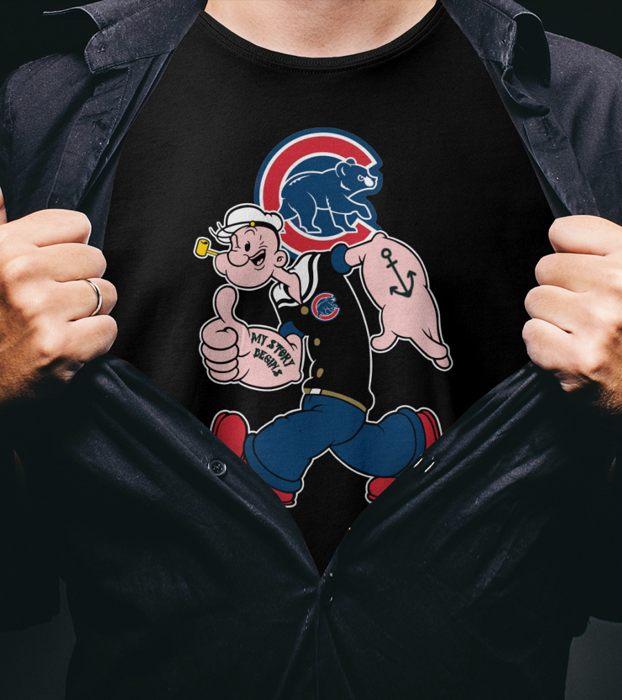 Chicago Cubs Popeye Cartoon Crossover T-Shirt